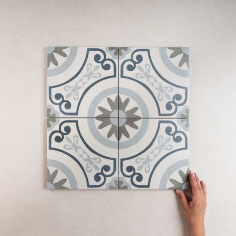 Carrelage effet carreaux de ciment 22,3x22,3 cm – Grès cérame – 0,65 m² – Pose au sol et mur – Pour cuisine et salle de bain