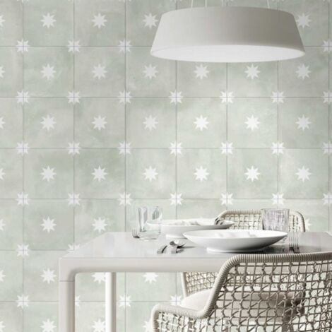 Carrelage Imitation Carreaux de Ciment STAR 44x44 Sage (1,37m²)- Les Carreaux de Jean