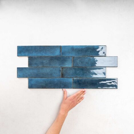 Carrelage Effet Zellige Bleu FUSION Blue 6x25cm (0,5m²) - Les Carreaux de Jean