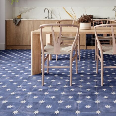 Carrelage imitation carreaux de ciment 44x44 Navy – Finition mat – Boîte de 1,37m² (7 pièces) – Pour intérieur et extérieur – Realonda