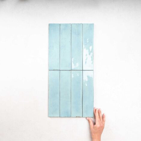 Carrelage Effet Zellige Bleu Clair FUSION Acquamarina 6x25cm (0,5m²) - Les Carreaux de Jean