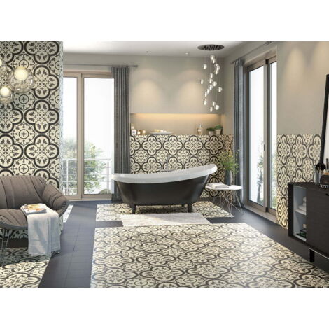Mainzu Ceramica – Carrelage grès cérame effet carreau de ciment 20x20 cm crème – Finition satinée – Pour espaces à fort passage – Boîte de 1 m²