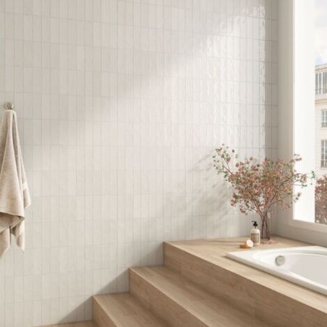 Carrelage effet zellige Nolita blanc 6,5x20cm – Grès cérame brillant – Pose murale – Boîte de 0,35m2 (27 pièces) – Bestile