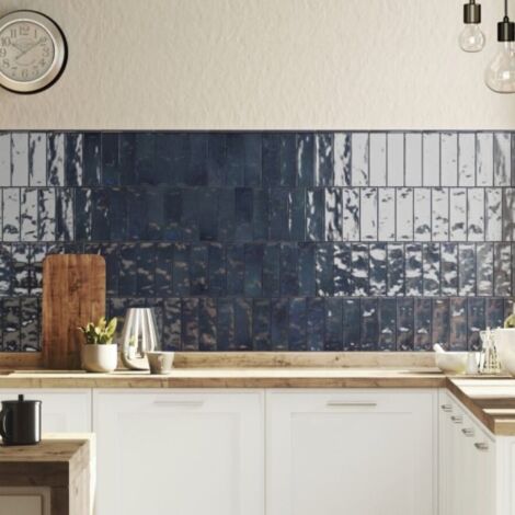 Carrelage Effet Zellige NOLITA Marine 6,5x20cm (0,35m2 ) - Les Carreaux de Jean