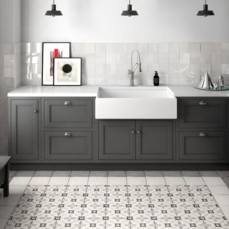 Carrelage grès cérame effet carreaux de ciment Art Nouveau Grey 20x20 cm – Surface antidérapante R9-A – Épaisseur 9 mm – Boîte de 1 m² – Equipe