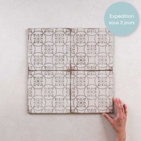 Carrelage effet carreaux de ciment 20x20cm – Grès cérame émaillé – Finition mat – Pour murs et sols – 0,52m² par boîte