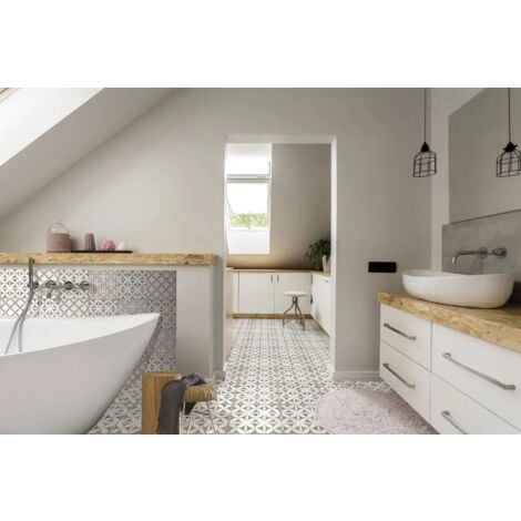 Carrelage Imitation Carreaux de Ciment GRAFTON 20x20cm (0,52m2) Abbey Taupe - Les Carreaux de Jean