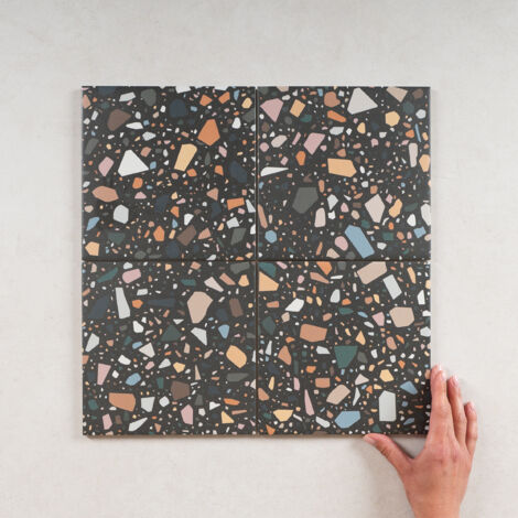 Carrelage Effet Terrazzo CONFETTI 18,6X18,6cm (0,45m2) Noir Multicolor - Les Carreaux de Jean
