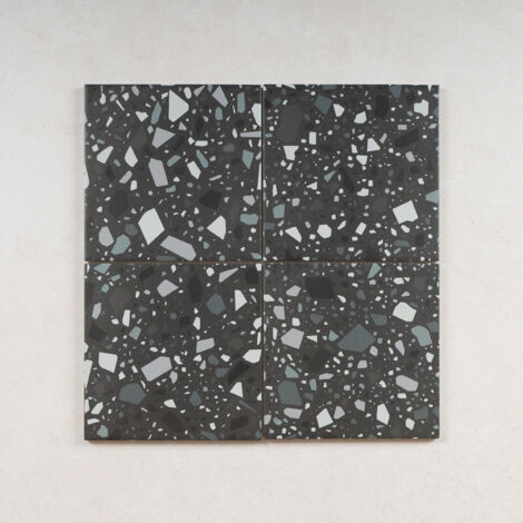 Carrelage Effet Terrazzo CONFETTI 18,6X18,6cm (0,45m2) Noir Petrolio - Les Carreaux de Jean