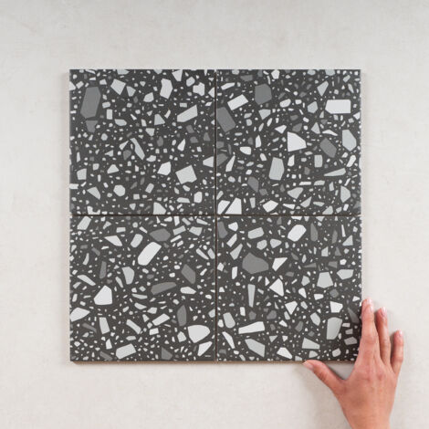 Carrelage Effet Terrazzo CONFETTI 18,6X18,6cm (0,45m2) Noir Gris - Les Carreaux de Jean
