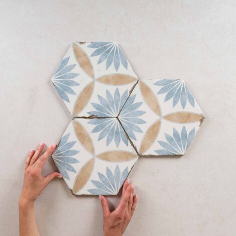 Carrelage imitation carreaux de ciment 21x25 cm – Grès cérame mat – Pose au sol et aux murs – Boîte de 0,52 m²