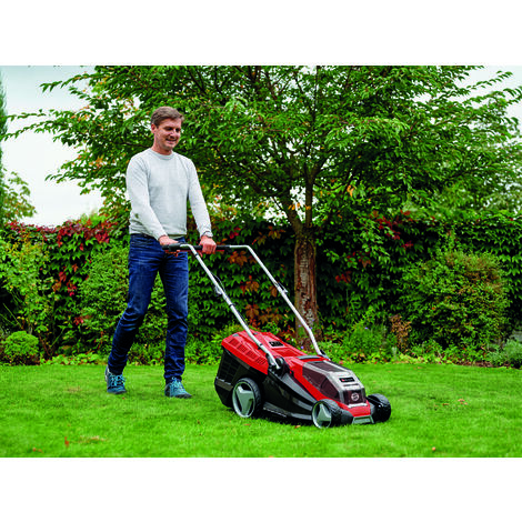 Einhell Akku-Rasenmäher GE-CM 36/36 Li Kit FC Bayern Power X-Change (36 V, 36 cm Schnittbreite, bis 400 m², Brushless, 25-75 mm Schnitthöhe, inkl. 2x 4 Ah Akku und 2x Ladegerät)