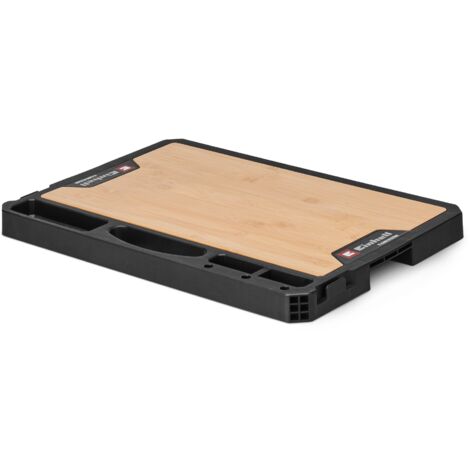Original Einhell E-Case Arbeitsplatte (50 x 36 x 4,2 cm, max. 84 kg Nutzlast, Einhell E-Case System, robuster Bambus, Mobile Werkbank, Tragegriff, Zubehörhalterungen)