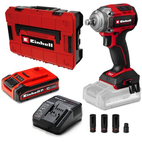 Einhell Professional Akku-Schlagschrauber TP-CW 18/350-C Li BL Kit Power X-Change (18 V, 350 Nm Drehmoment, 600 Nm Lösemoment, Außenvierkant-Aufnahme, inkl.4,0AhPLUS Akku&Ladegerät,E-Case SF Nuss-Set)