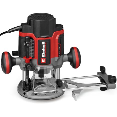 Einhell Professional Oberfräse TP-RO 1400 E (1400 W, Hubhöhe 55 mm, Spannzangen Ø 6 und 8 mm, LED-Licht, inkl. Parallelanschlag, Zirkelspitze, Kopierhülse & Werkzeug)