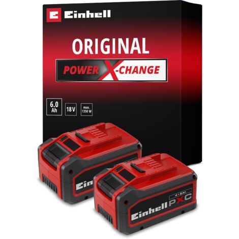 Original Einhell Akku-Twinpack PXC+ 18 V 4-6 Ah Multi (2 Akkus im Set, 1350 W, Power X-Change, Li-Ion, Multi-Ah, Plus-Technologie, ABS, LED-Anzeige, ohne Ladegerät)