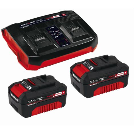 Original Einhell Starter Kit 2x 3,0 Ah Akkus und Twincharger Power X-Change (Li-Ion, 18 V, 60 min Ladezeit, passend für alle Power X-Change Geräte)