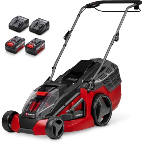 Einhell Akku-Rasenmäher GE-CM 43 Li M Kit Power X-Change (36V, 43 cm Schnittbreite, bis 600 m², Brushless, Mulch-Kit, 63L Fangkorb, 25-75 mm Schnitthöhe, inkl. 2x 4,0Ah + 2x Ladegerät)
