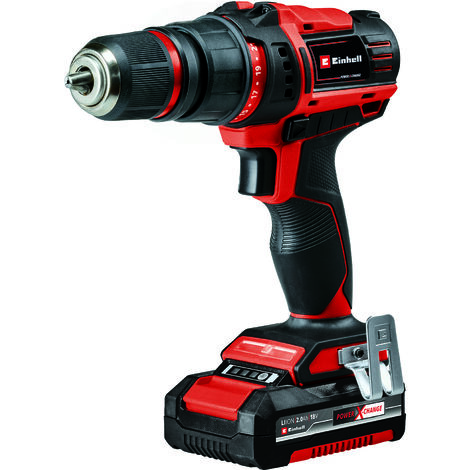 Einhell Akku-Bohrschrauber TE-CD 18/45 3X-Li+22 Power X-Change (18 V, 45 Nm, Winkelaufsatz, Exzenter Aufsatz, 22-tlg. Bitset, 2,0 Ah-Akku, Ladegerät + E-Box) (1/5)