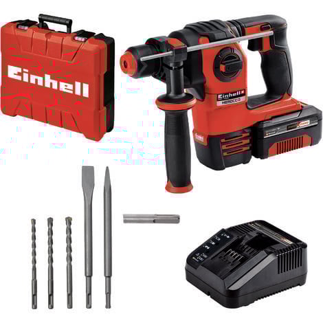 Einhell Akku-Bohrhammer HEROCCO Kit +5 (1x3,0Ah) Power X-Change (Li-Ion, 18V, 2,2 Joule, 18 Nm, SDS-Plus, inkl, 3,0 Ah-Akku, Ladegerät, 3 Bohrer, Flachmeißel, Spitzmeißel, inkl, E-Box)