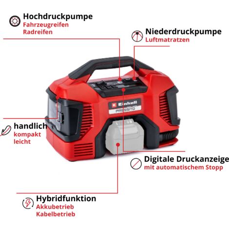Einhell Akku-Kompressor PRESSITO Power X-Change (18 V, max. 11 bar, 31 cm Schlauchlänge, inkl. 3-tlg. Adapter-Set, ohne Akku)