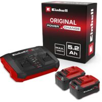 Original Einhell Starter Kit Akku und Ladegerät Power X-Change (Lithium Ionen, 18 V, 2x5,2 Ah Akku und Twincharger, passend für alle Power X-Change Geräte)