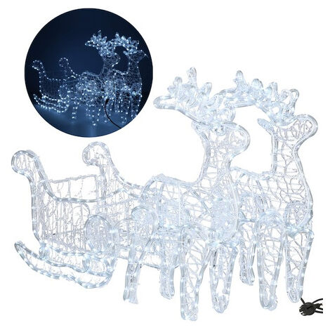 Rentiere LED Weihnachtsbeleuchtung mit Schlitten, 150 cm, kühles weißes