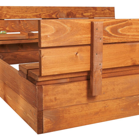 SPRINGOS HolzSandkasten mit Sitzbänken 120 x 120 cm Extra Vlies für