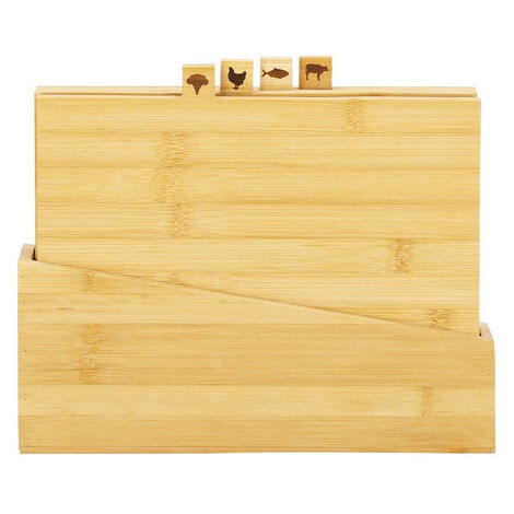 Deski per tagliare in bambù, set da 4 pezzi con supporto da