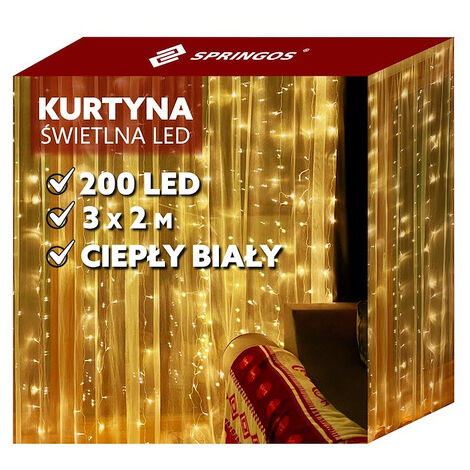 SPRINGOS Lichterkette Lichtervorhang 2 x 2 m Weihnachtsbeleuchtung LED Deko Innen 200 LEDs Fernbedienung 8 Leuchtmodi USB Warmweiß