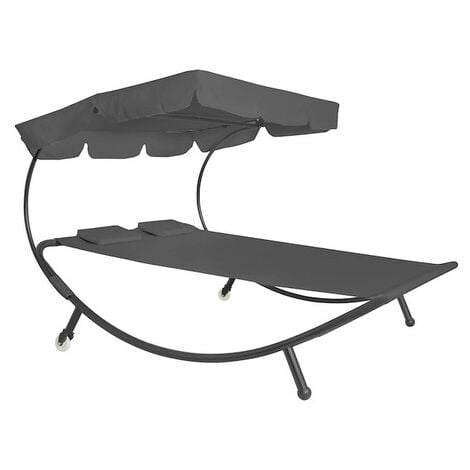 Gartenliege für zwei Personen mit verstellbarem Sonnendach, grau.