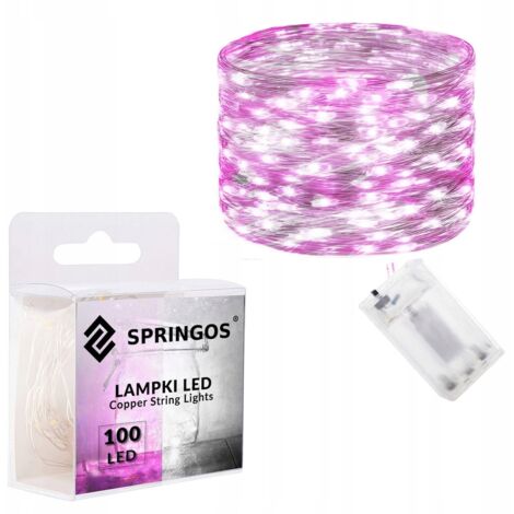 DRAHTLICHTER 100 LED 10M BATTERIEBETRIEBEN WEIHNACHTSLICHTER ROSA WEISS