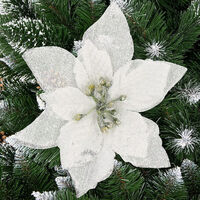 Weihnachtsstern Poinsettia - künstliche mit Blume mit silberner Glitzer Clip,