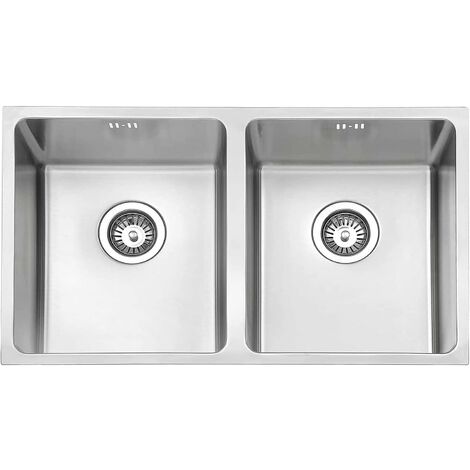 JASSFERRY Küchenspüle 2 Becken Unterbau-Küchenspüle, 750 x 440 mm Doppelschüssel Unterbauspüle aus Edelstahl mit Abfallsieb, Abfal