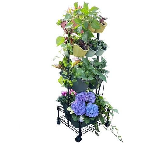 HTAIGUO Pot de fleurs avec support, pot de fleurs de 19,1 cm avec système d' arrosage et de drainage automatique, pot de fleurs intérieur extérieur avec  pieds, pot de fleurs avec alarme de