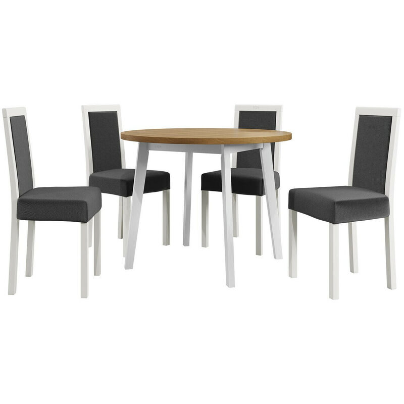 Petite table de salle à manger gigogne ronde en bois 1000 mm pour 4 chaises  rembourrées blanches