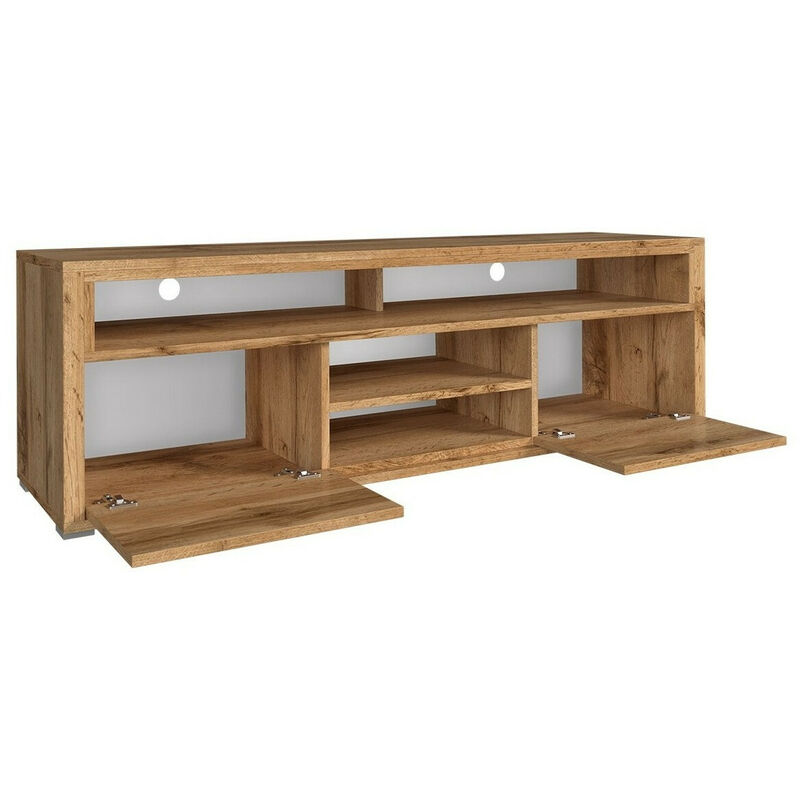 Meuble TV Moderne 170x36x38 cm - Blanc + Bois + LED réglable Meuble TV Moderne 170x36x38 cm - Blanc + Bois + LED réglable