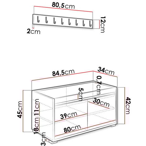 Meuble d'entrée Comfivo 388 , 0x0x0cm, Stratifié, À poser, À suspendre