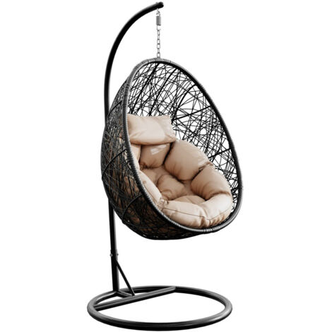 Chaise suspendu Miami 307, Noir + Crème, 195x90x95cm, Tapisserie, Métal, Cep plastique