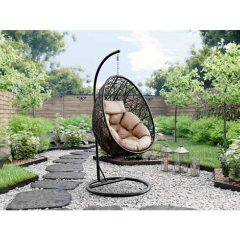Chaise suspendu Miami 307, Noir + Crème, 195x90x95cm, Tapisserie, Métal, Cep plastique