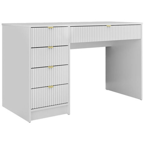 Mirjan24 – Bureau droit blanc avec 5 tiroirs – Dimensions 76x120x55cm – MDF stratifié – Poignées en métal pour rangement pratique