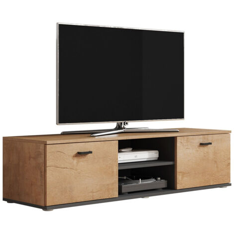 Meuble TV Tornola 100, Chêne de Lefkas + Noir, Le nombre de portes: 2, Nombre de tiroirs: 0, 140x37x43cm (1/4)