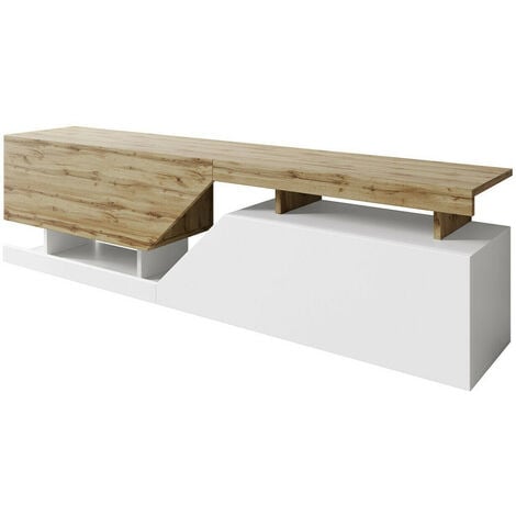 Meuble TV Comfivo Daldune 100, Blanc + Chêne wotan, Le nombre de portes: 0, Nombre de tiroirs: 0, 160x47x35cm