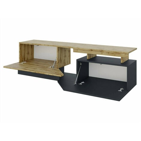 Meuble TV Comfivo Daldune 100, Blanc + Chêne wotan, Le nombre de portes: 0, Nombre de tiroirs: 0, 160x47x35cm