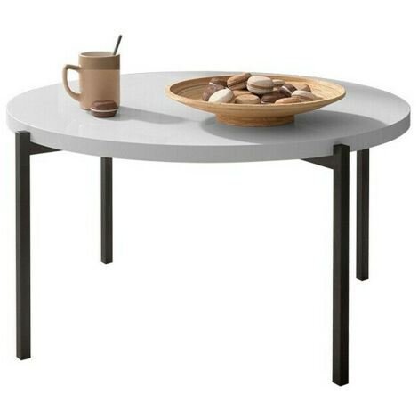 Table basse Providence 176, Blanc brillant + Noir, 43x0x0cm, Diamètre: 85, Stratifié, Rond (1/3)