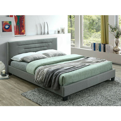 Lit Comfivo 327, Gris clair, Double, 160x200, Tapisserie, Sommier à lattes, 165x212x90cm
