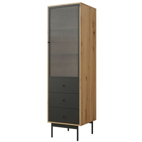 Étagère Comfivo Granium , Avec des portes, Fermé, Avec tiroirs, Stratifié, Verre, Le nombre de portes: 1, Nombre de tiroirs: 3, 180x52x48cm, LED: Disponible (1/5)