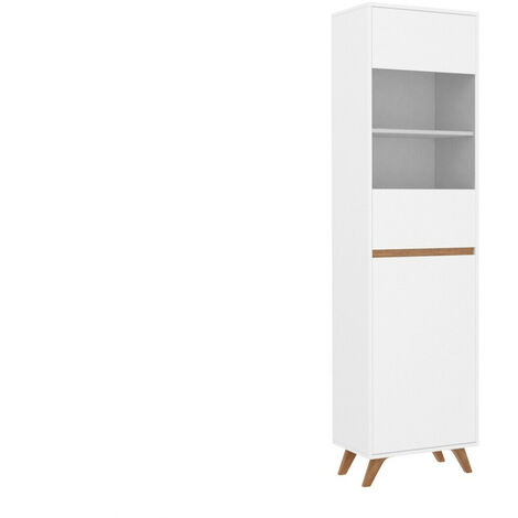 Meuble De Toilettes Avec étagères Réglables - 2 Portes En Verre Trempé - Blanc - 59x22x170 Cm - Anti-basculement - Gain De Place Salle De Bain