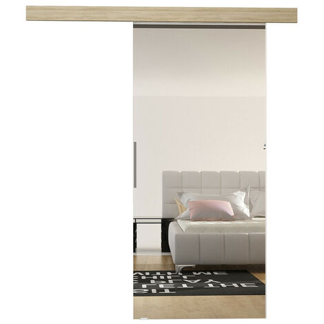 Mobilier1 – Porte coulissante 205x86 cm en stratifié Sonoma chêne – Mécanisme silencieux avec amortisseurs – Installation à droite ou à gauche