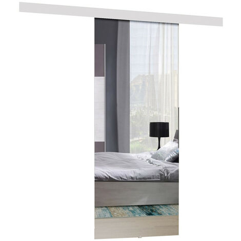 Mirjan24 – Porte coulissante 860x2050mm en stratifié blanc – Miroir intégré – Rails en aluminium – Mécanisme de fermeture silencieux